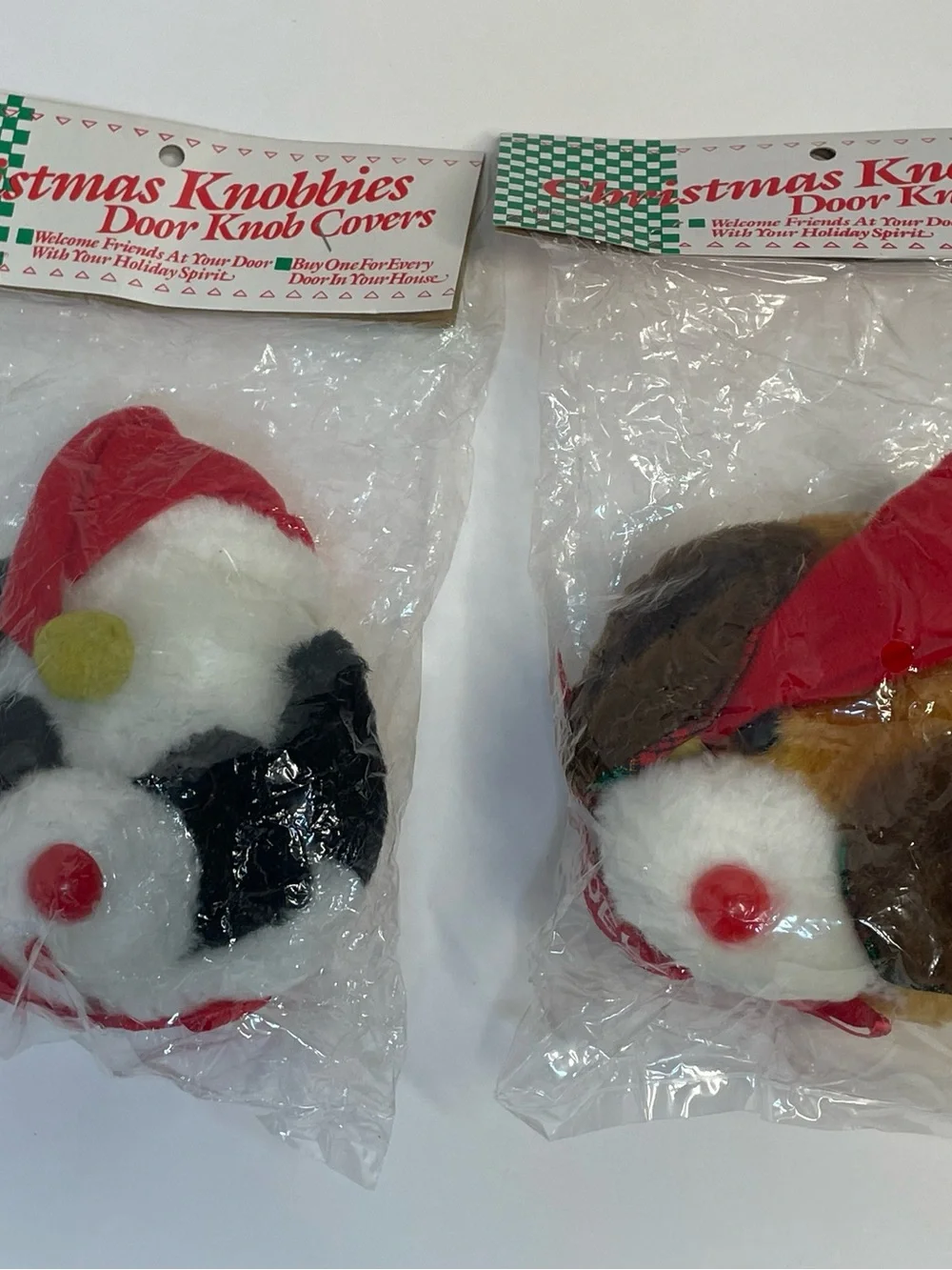 Vintage Christmas Panda Bear & Dog Door Knob Covers Plush Holiday NWT Set Of 2